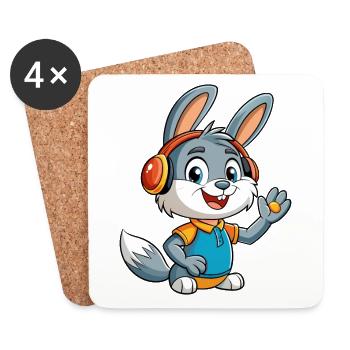 Lapin Drôle Dessin Animé Personnage Casque Musique - Dessous de verre (lot de 4) - blanc - Devant