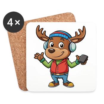 Moose Funny Cartoon Character Headphone Music - Coasters (set of 4) - white - Front