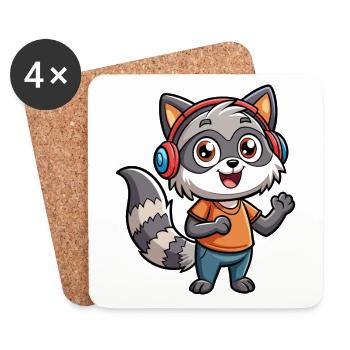 raton laveur drôle de personnage de dessin animé musique de casque - Dessous de verre (lot de 4) - blanc - Devant