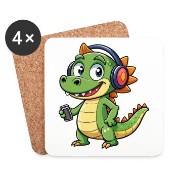 Crocodile Drôle Dessin Animé Personnage Casque Musique - Dessous de verre (lot de 4) - blanc - Devant
