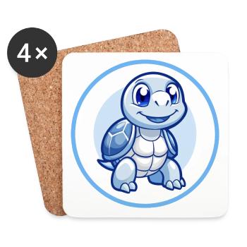Schildkröte Blau Kawaii Cartoon Figur Clipart Haustier - Untersetzer (4er-Set) - Weiß - Vorne