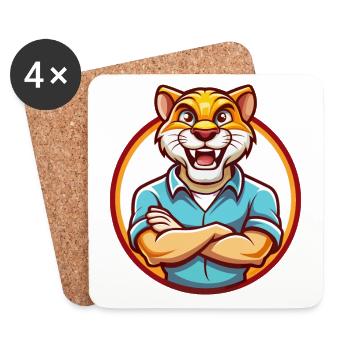 Cougar Funny Kawaii Cartoon Clipart Animal Pet - Coasters (set of 4) - white - Front