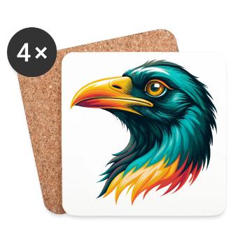 Crow Cute Kawaii Cartoon Clipart Animal Face - Coasters (set of 4) - white - Front