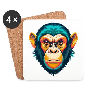 Monkey Cute Kawaii Cartoon Clipart Animal Face - Coasters (set of 4) - white - Front
