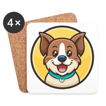 Dog Kawaii Cartoon Character Animal Pet Face - Coasters (set of 4) - white - Front