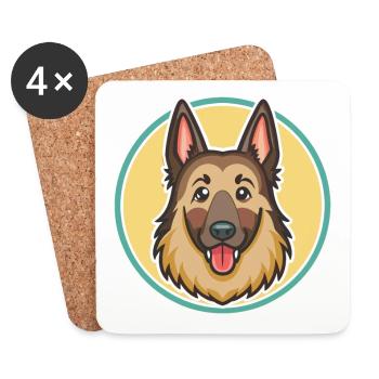 Chien de berger belge, race de chien, dessin animé kawaii clipart - Dessous de verre (lot de 4) - blanc - Devant