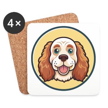 Clumber Spaniel Chien Race Dessin animé Kawaii Clipart - Dessous de verre (lot de 4) - blanc - Devant