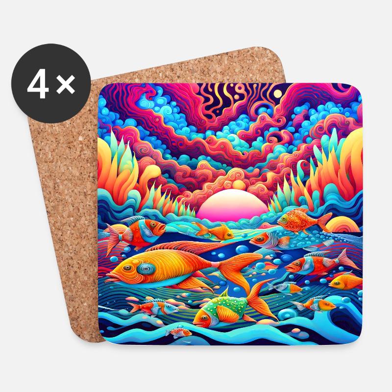 Psychedelischer Ozean - Untersetzer (4er-Set) - Weiß