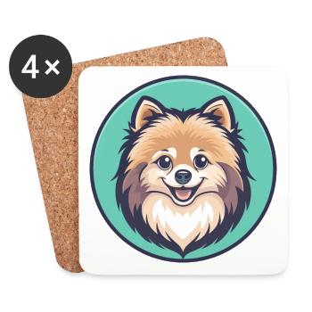 Poméranien Allemand Spitz Chien Race Dessin Animé Kawaii - Dessous de verre (lot de 4) - blanc - Devant