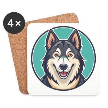 Tamaskan Dog Breed Colorful Cartoon Kawaii Clipart - Coasters (set of 4) - white - Front