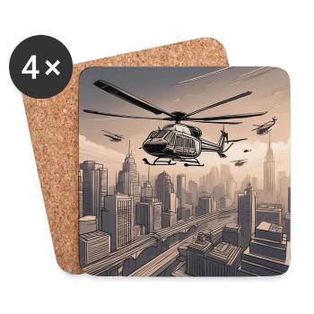 Helicopters Over Urban Cityscape - Coasters (set of 4) - white - Front