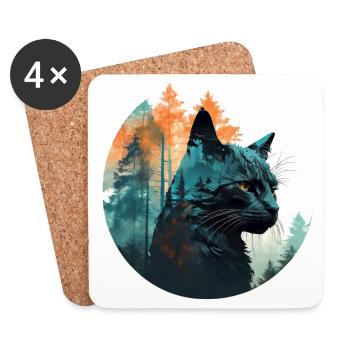 Waldkatze – Natur in Silhouette - Untersetzer (4er-Set) - Weiß - Vorne