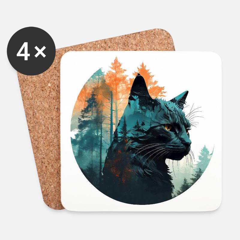 Waldkatze – Natur in Silhouette - Untersetzer (4er-Set) - Weiß