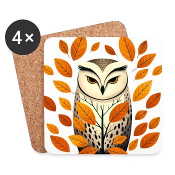 Owl and autumn leaves - Coasters (set of 4) - white - Front