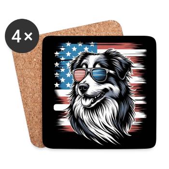 Australian Shepherd with American Flag - Coasters (set of 4) - white - Front