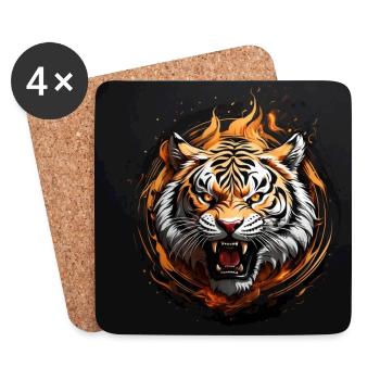 Portrait de tigre Big Cat Design Tigre sifflant - Dessous de verre (lot de 4) - blanc - Devant