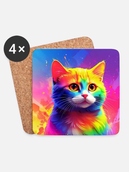 Cute rainbow coloured cat - Coasters (set of 4) - white