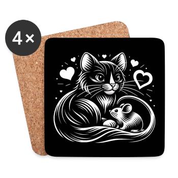 Katze und Maus in Freundschaft Frieden und Liebe - Untersetzer (4er-Set) - Weiß - Vorne