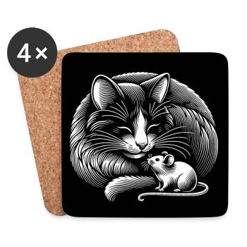 Katze und Maus in Freundschaft Frieden und Liebe - Untersetzer (4er-Set) - Weiß - Vorne