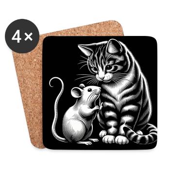 Cat and Mouse in Friendship, Peace and Love - Coasters (set of 4) - white - Front