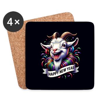 Chèvre drôle du Nouvel An du Nouvel An célèbre la fête - Dessous de verre (lot de 4) - blanc - Devant