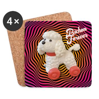 Bichon forever psychédélique carré arrondi - Dessous de verre (lot de 4) - blanc - Devant