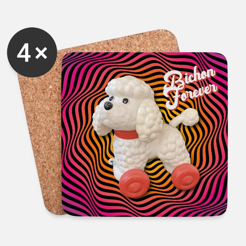 Bichon forever psychedelic abgerundetes Quadrat - Untersetzer (4er-Set) - Weiß