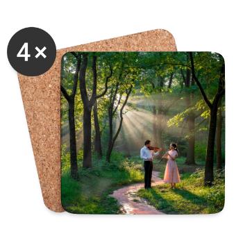 Two musicians playing violin and clarinet in the forest - Coasters (set of 4) - white - Front