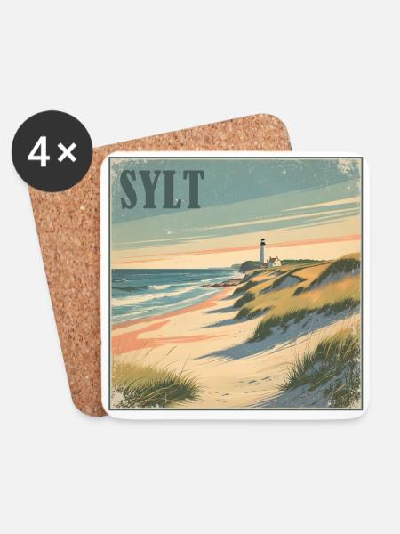 Sylt Nordsee Strand - Untersetzer (4er-Set) - Weiß