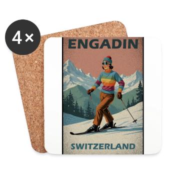 Engadin Skifahren Alpen - Untersetzer (4er-Set) - Weiß - Vorne