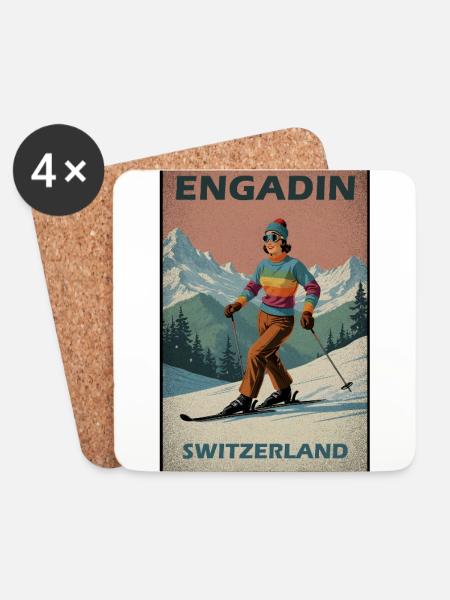 Engadin Skifahren Alpen - Untersetzer (4er-Set) - Weiß