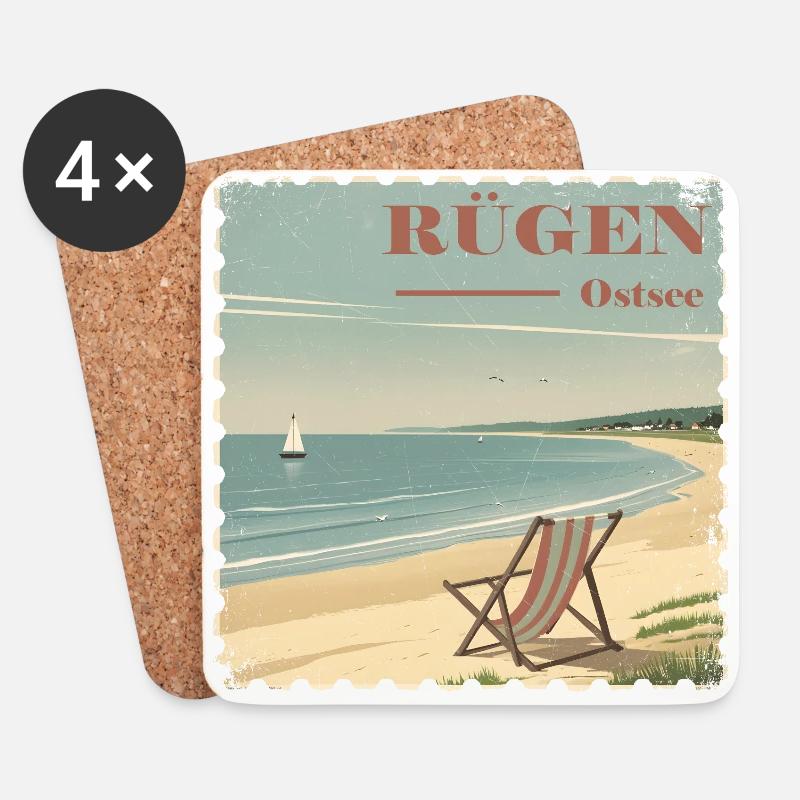 Ruegen Ostsee Strand Sonne Segelboot - Untersetzer (4er-Set) - Weiß