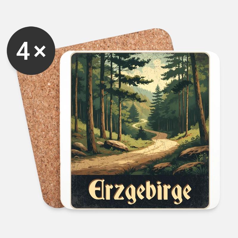 Erzgebirge Waldweg wanderweg - Untersetzer (4er-Set) - Weiß