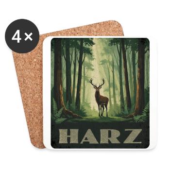Harz Wald und Hirsch - Untersetzer (4er-Set) - Weiß - Vorne