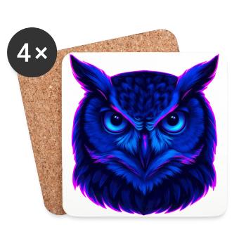Neonblaue Eule mit intensivem Blick - Untersetzer (4er-Set) - Weiß - Vorne