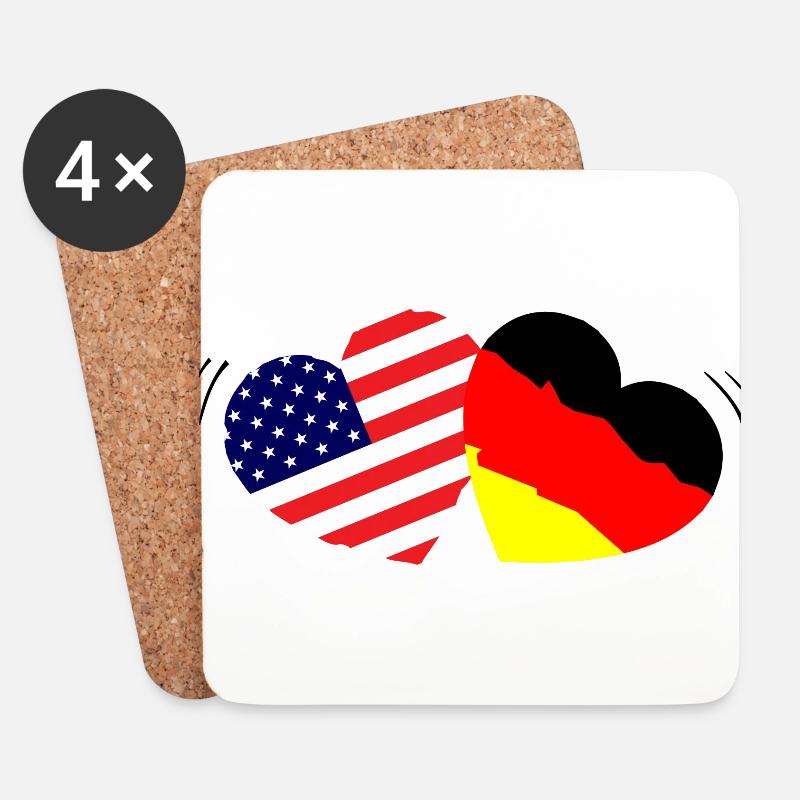 Freunde USA Deutschland Herzen Geschenkidee - Untersetzer (4er-Set) - Weiß