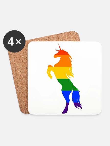 Unicorn LGBT Gay Pride Regenbogen CSD - Untersetzer (4er-Set) - Weiß