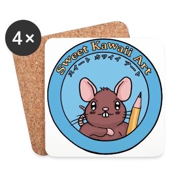 Sweet Kawai Art: Kawaii Rat - Coasters (set of 4) - white - Front