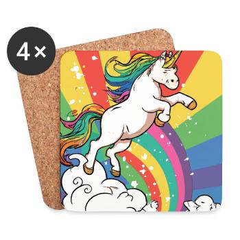 La licorne chevauche l’arc-en-ciel - AI Art - Dessous de verre (lot de 4) - blanc - Devant