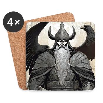 Stolzer Wikinger Odin mit Hugin und Munin - Untersetzer (4er-Set) - Weiß - Vorne