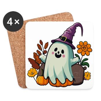 Cute ghost with witch hat, Halloween - Coasters (set of 4) - white - Front