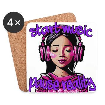 Start Music - pause reality - Coasters (set of 4) - white - Front