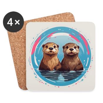 Two cute otters standing in the water - Coasters (set of 4) - white - Front