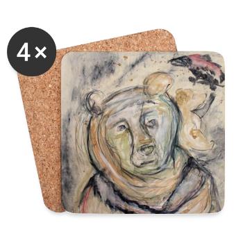 Bärenporträt im Aquarellskizzenstil - Untersetzer (4er-Set) - Weiß - Vorne