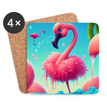 Lustiger Cartoon Flamingo - Untersetzer (4er-Set) - Weiß - Vorne