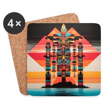 Maya, Inka, Azteken Masken und bunte Figuren - Untersetzer (4er-Set) - Weiß - Vorne