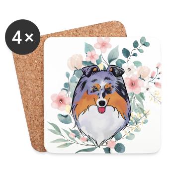 Sheltie blaue Merle Blumen - Untersetzer (4er-Set) - Weiß - Vorne