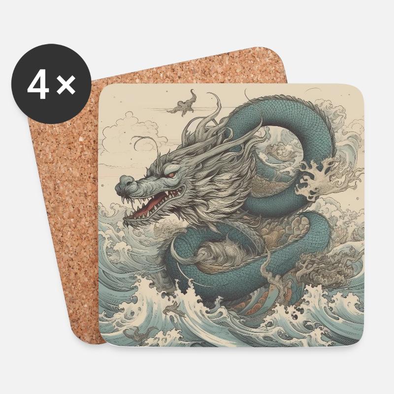 Drache - Untersetzer (4er-Set) - Weiß