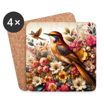 Botanical Serenade: Bird Amidst Blooms - Untersetzer (4er-Set) - Weiß - Vorne