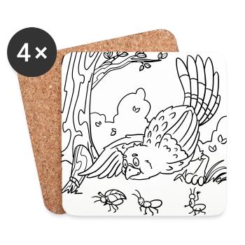 Niedlicher Vogel Ausmalbild für Kindergeburtstag - Untersetzer (4er-Set) - Weiß - Vorne